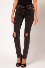 Asos Jeans in Black Acid Wash with Rip Details 4