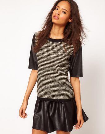 ASOS Collection  Jumper with Leather Look Sleeves - Lyst