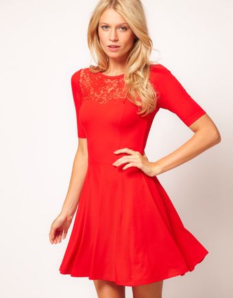 ASOS Collection Asos Skater Dress with Lace Insert - Lyst