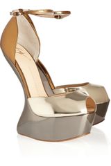 Giuseppe Zanotti Cutoutwedge Metallic Leather Sandals