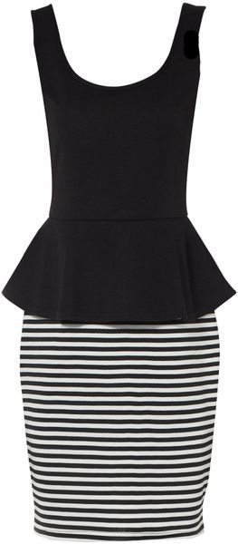 Jane Norman Stripe Peplum Dress in Black - Lyst