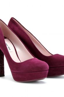 Miu Miu Suede Pumps with Glitter Trimmed Heel and Sole - Lyst