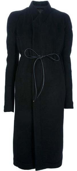 Rick Owens Belttie Coat in Black - Lyst