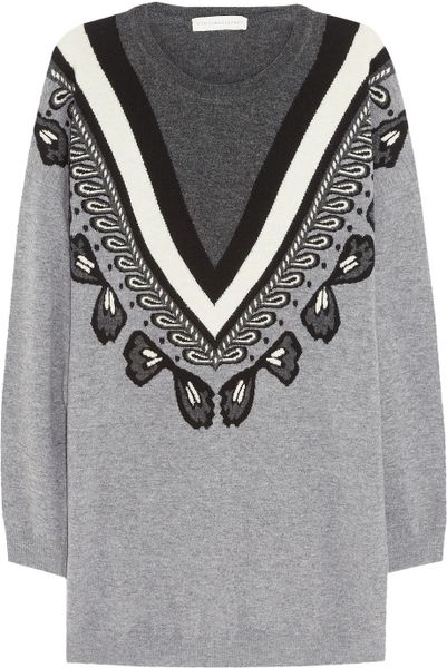 Stella Mccartney Intarsia Wool Sweater Dress in Gray - Lyst
