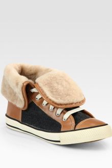 Tory Burch Benjamin Leather Flannel Sneakers - Lyst