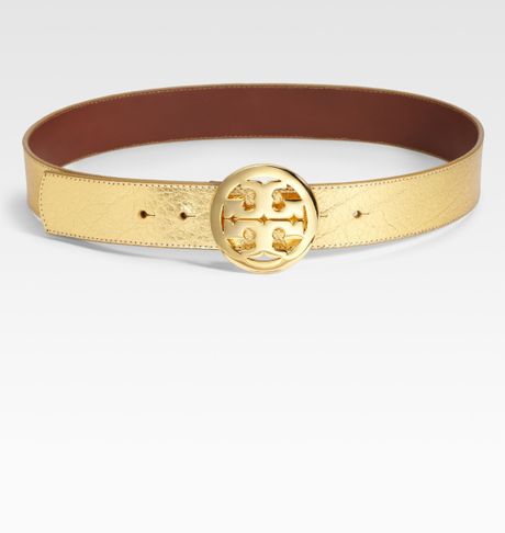 Tory Burch Classic Logo Leather Belt in Gold - Lyst