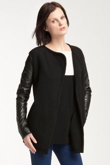 Vince Biker Leather Sleeve Wool Coat - Lyst