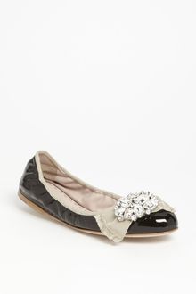 Miu Miu Crystal Bow Ballerina Flat - Lyst