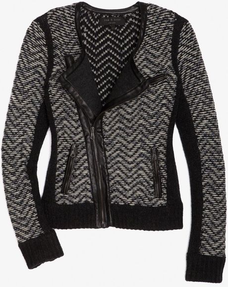 Rag & Bone Samantha Leather Trim Tweed Cardi Jacket in Gray (black) - Lyst