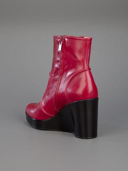 red ankle wedge boots