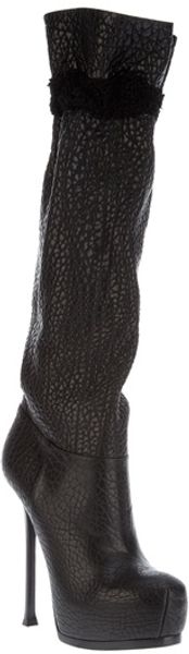 Yves Saint Laurent Textured Knee Length Boot - Lyst