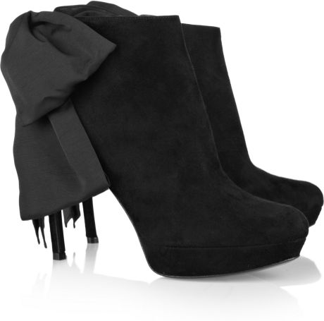 Alexander Mcqueen Bowembellished Suede Boots in Black - Lyst