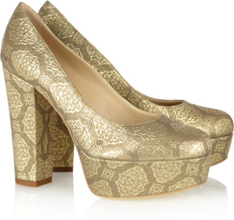 Stella Mccartney Metallic Brocade Platform Pumps in Gold - Lyst