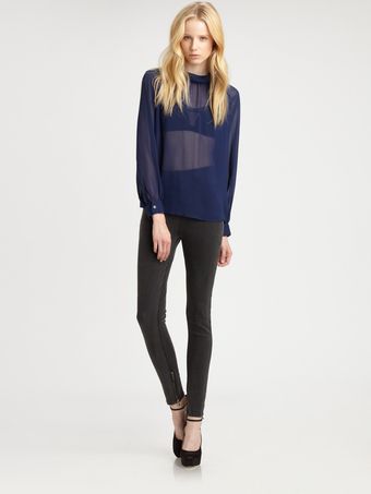 Blk Dnm Sheer Silk Blouse - Lyst