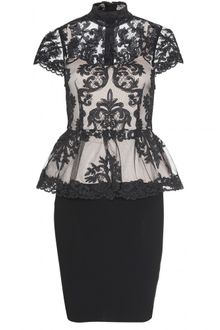 Alice + Olivia Robyn Chantilly Lace Overlay Peplum Dress - Lyst