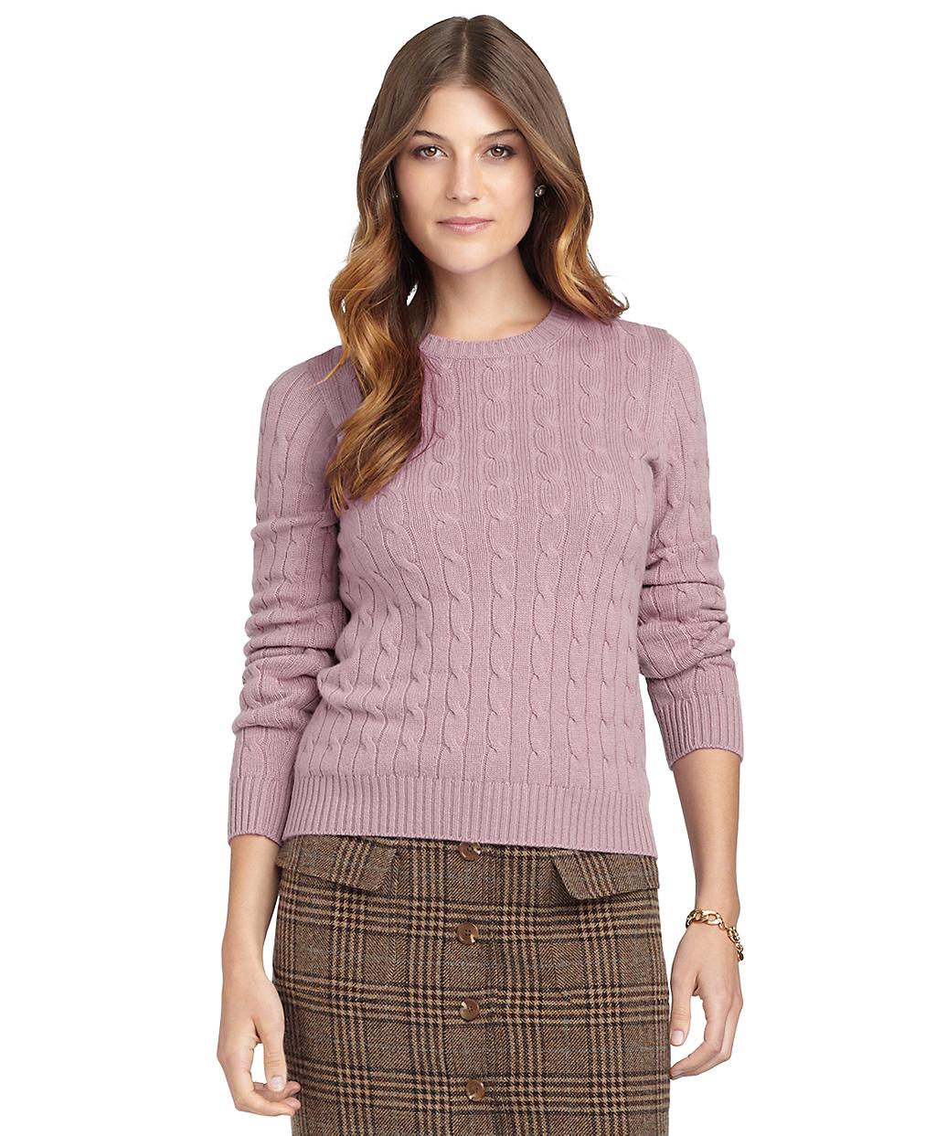 brothers cable crewneck sweater in pink dusty lyst brothers cable crewneck sweater in pink dusty lyst
