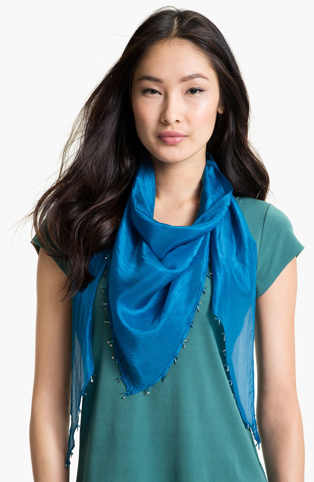 Eileen Fisher Whisper Silk Beaded Scarf in Blue (marine) Lyst