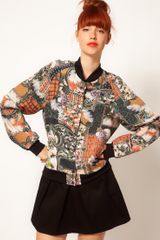 Emma Cook Silk Bomber Jacket in Patchwork Print