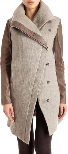 Helmut Lang Willowed Felt Jacket with Leather Sleeves - Lyst