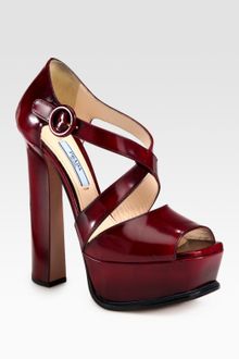Prada Leather Criss Cross Platform Sandals - Lyst