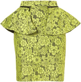 Topshop Lime Lace Peplum Pencil Skirt - Lyst