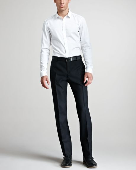 Burberry Prorsum Flatfront Wool Pants in Gray for Men (charcoal) - Lyst