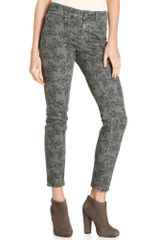 DKNY Floral Printed Skinny Pine Wash Jeans