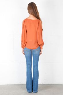 Haute Hippie Vneck Long Sleeve Blouse with Crochet - Lyst