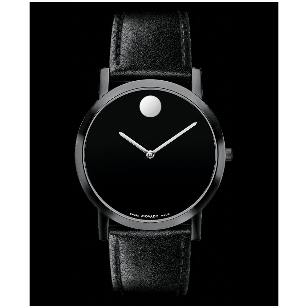 Movado Mens Swiss Museum Dial Black Leather Strap 40mm in Black for Men