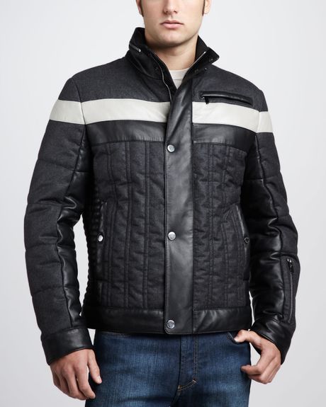 Versace Striped Wool Leather Jacket in Black for Men (black gray) - Lyst