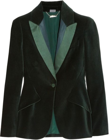 Alexander Mcqueen Satin Trimmed Velvet Blazer In Green Lyst