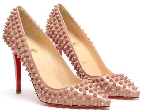 Christian Louboutin Pigalle Spiked Patent Leather Pumps in Beige (nude) - Lyst