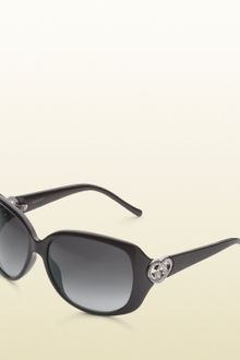 Gucci Medium Oval Frame Sunglasses with Heart Gg Logo in Strass - Lyst