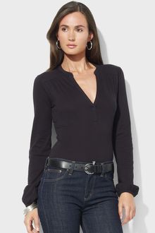 Lauren by Ralph Lauren Split Neck Top - Lyst