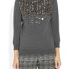 Lela Rose Embellished Wool Sweater in Gray (charcoal) - Lyst