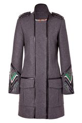 Matthew Williamson Greymulti Embroidered Leather Piped Military Coat