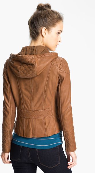 Michael Michael Kors Hooded Leather Jacket in Brown