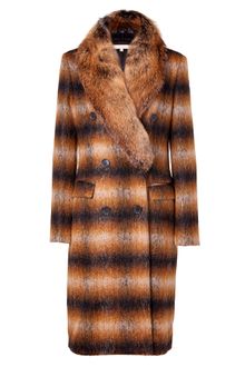 Michael Kors Chocolate Multi Mohair Blend Coat with Removable Fox Collar - Lyst