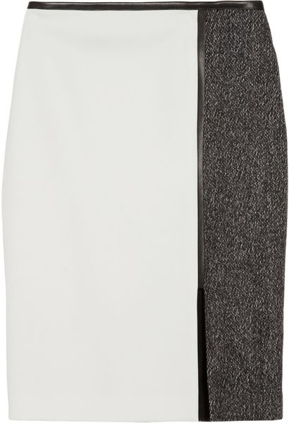 Narciso Rodriguez Leathertrimmed Stretchwool and Tweed Skirt in Gray (black) - Lyst