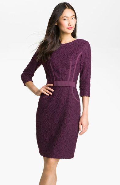 Taylor Dresses Ribbon Trim Lace Sheath Dress in Purple