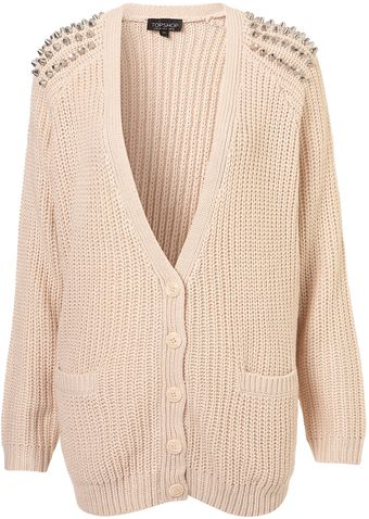 Topshop Knitted Stud Rib Cardigan - Lyst