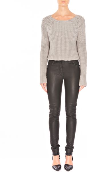 Alexander Wang Chunky Half Cardigan Cropped Pullover in Gray (light grey) - Lyst