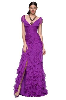 Oscar de la Renta Chiffon Ruffle Front Gown - Lyst