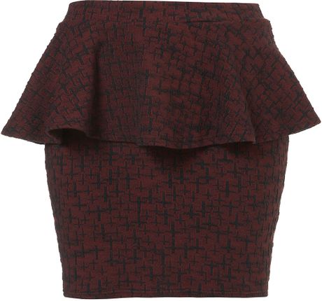 Topshop Cross Textured Peplum Skirt in Red (oxblood) - Lyst