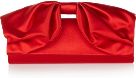 Valentino Bow Detailed Satin Clutch in Red - Lyst