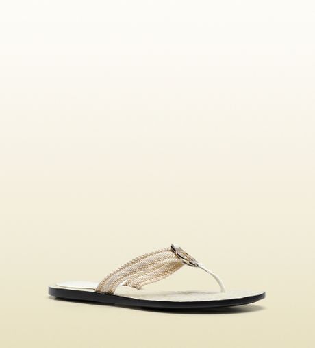 Gucci Gg Thong with Double G Ornament and Web Detail in White - Lyst