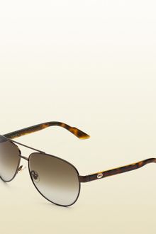 Gucci Small Aviator Sunglasses with Gg Detail and Web On Temple - Lyst