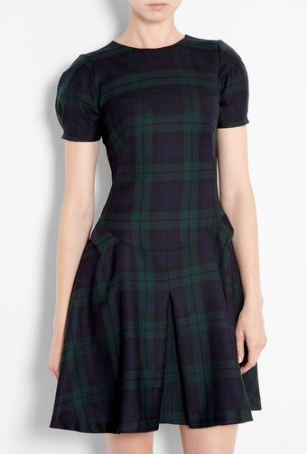 McQ by Alexander McQueen Tartan Origami Wool Capped Sleeve Dress - Lyst