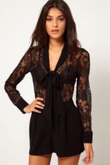 ASOS Collection Asos Pussybow Playsuit in Lace