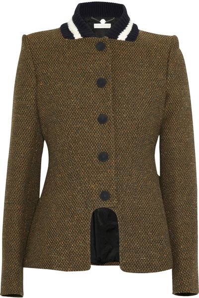 Stella Mccartney Natalie Wool Blend Tweed Jacket in Brown (bark) - Lyst